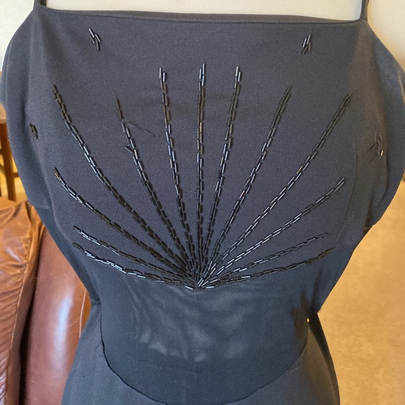 Black long maxi dress mesh see-through tummy beating on bust spaghetti strap - Picture 1 of 5